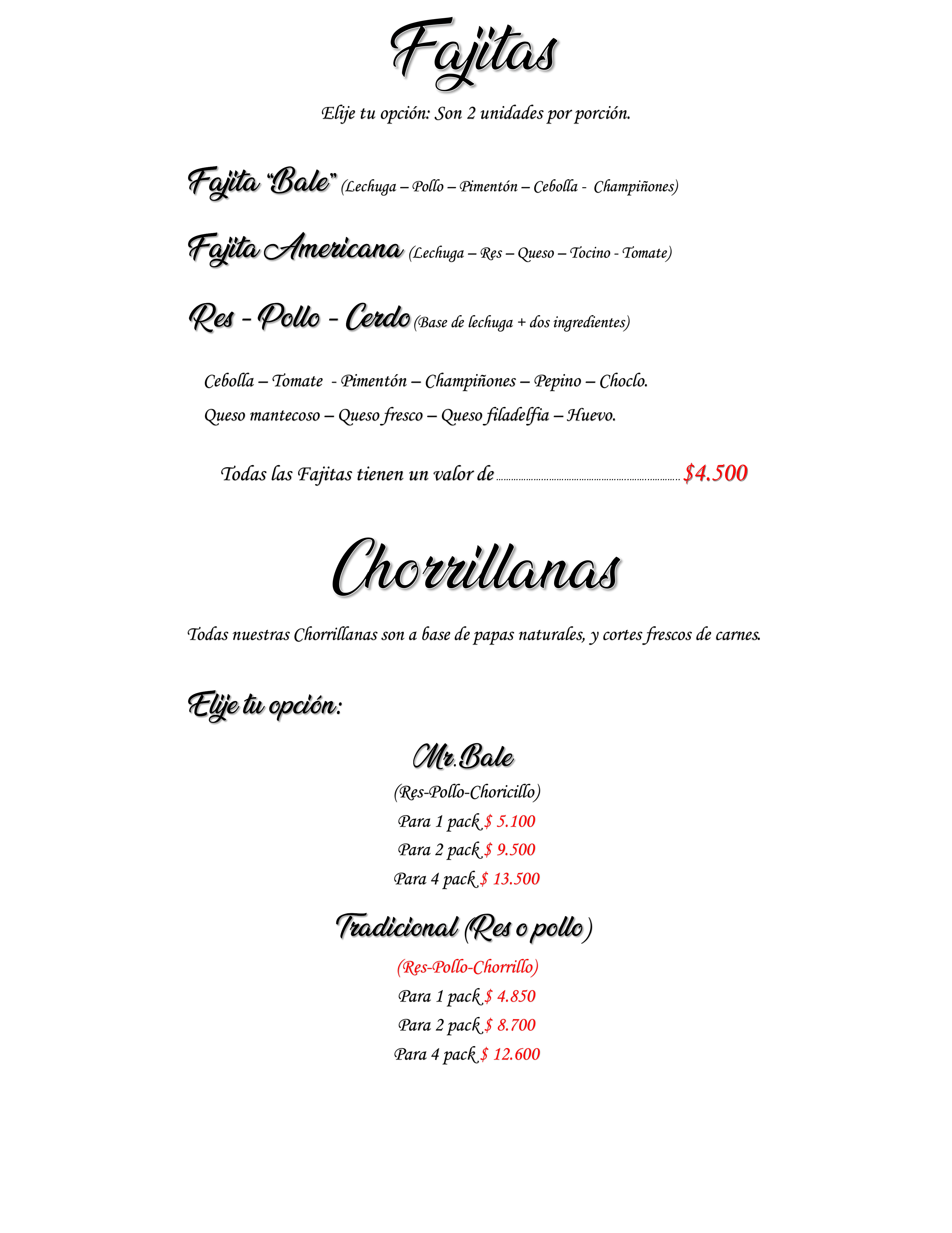 Carta de Mr.Bale Restaurant — página 8